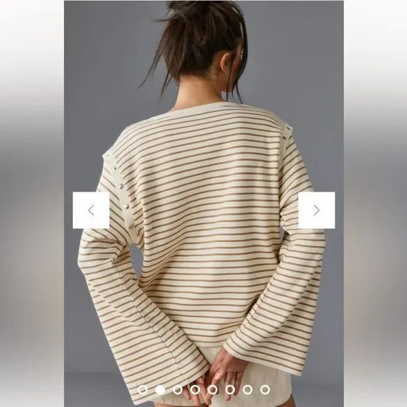 By Anthropologie Maeve Slouchy Striped Long-Sleeve Tee Extra Small - Picture 3 of 7